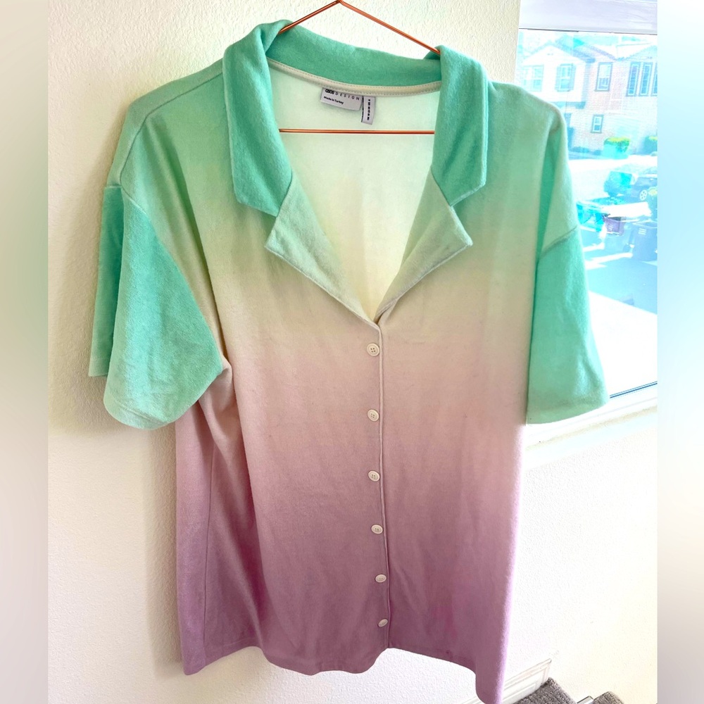 asos design US size 6 terry green pink ombré sleep shirt lounge dress oversized